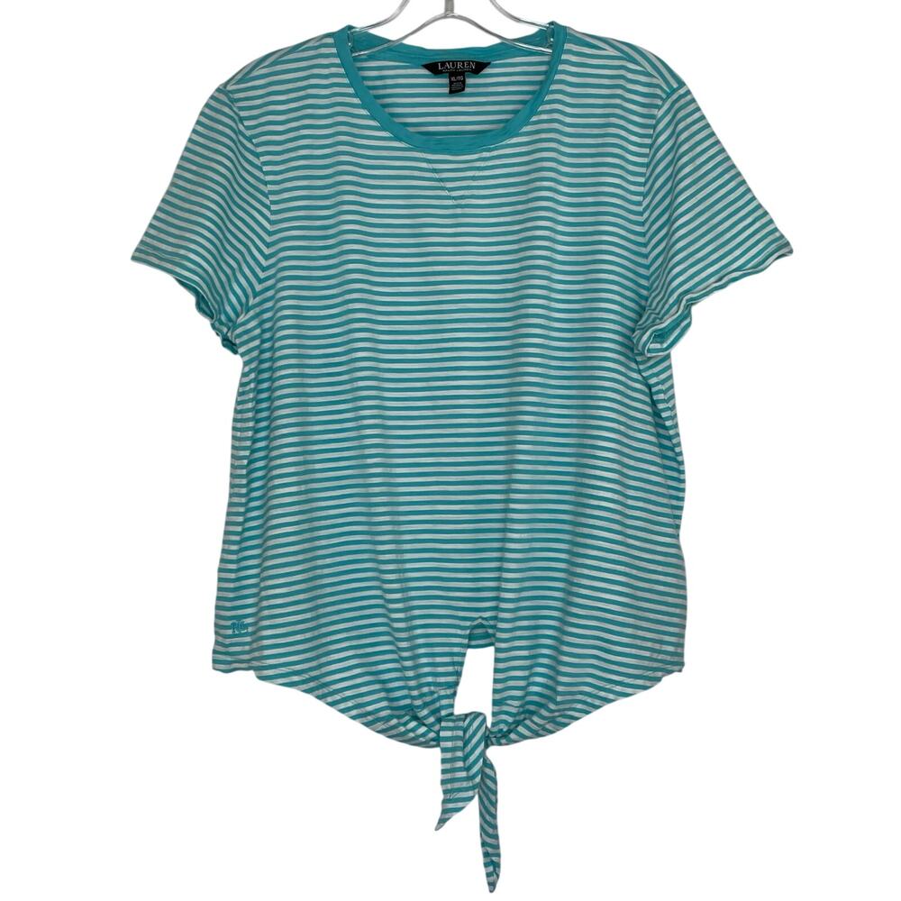 Lauren Ralph Lauren Black Label Blue Stripped Blouse 100% Cotton women's sz XL